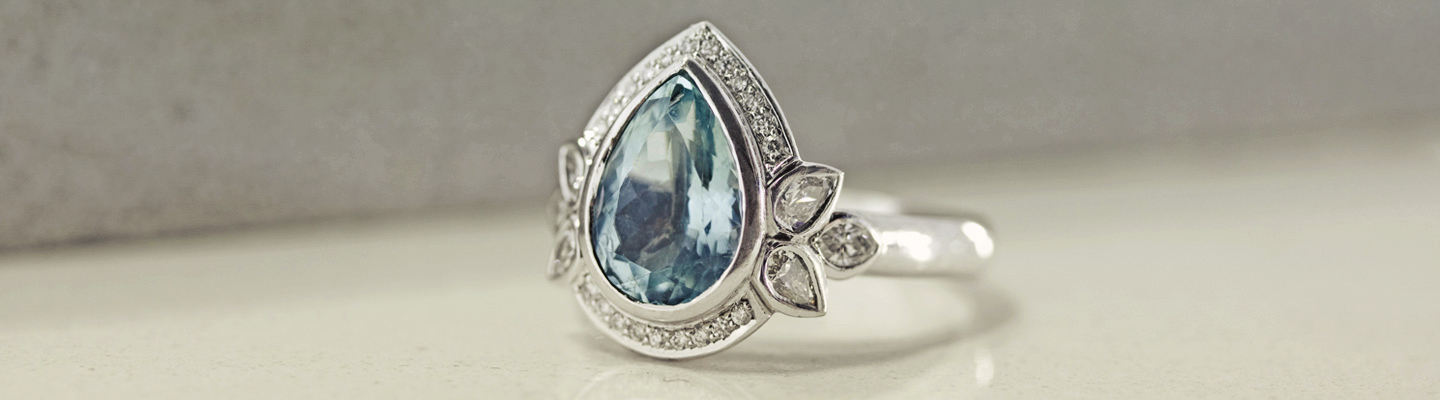 Handmade Bespoke Diamond and Aquamarine Ring