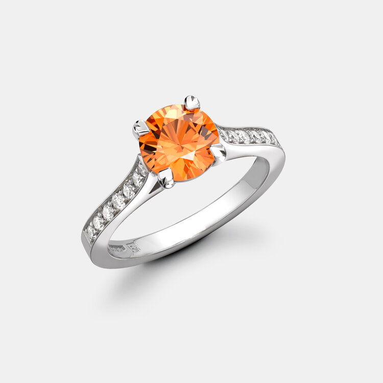 Bespoke Orange Sapphire Engagment Ring with Diamond Shoulders