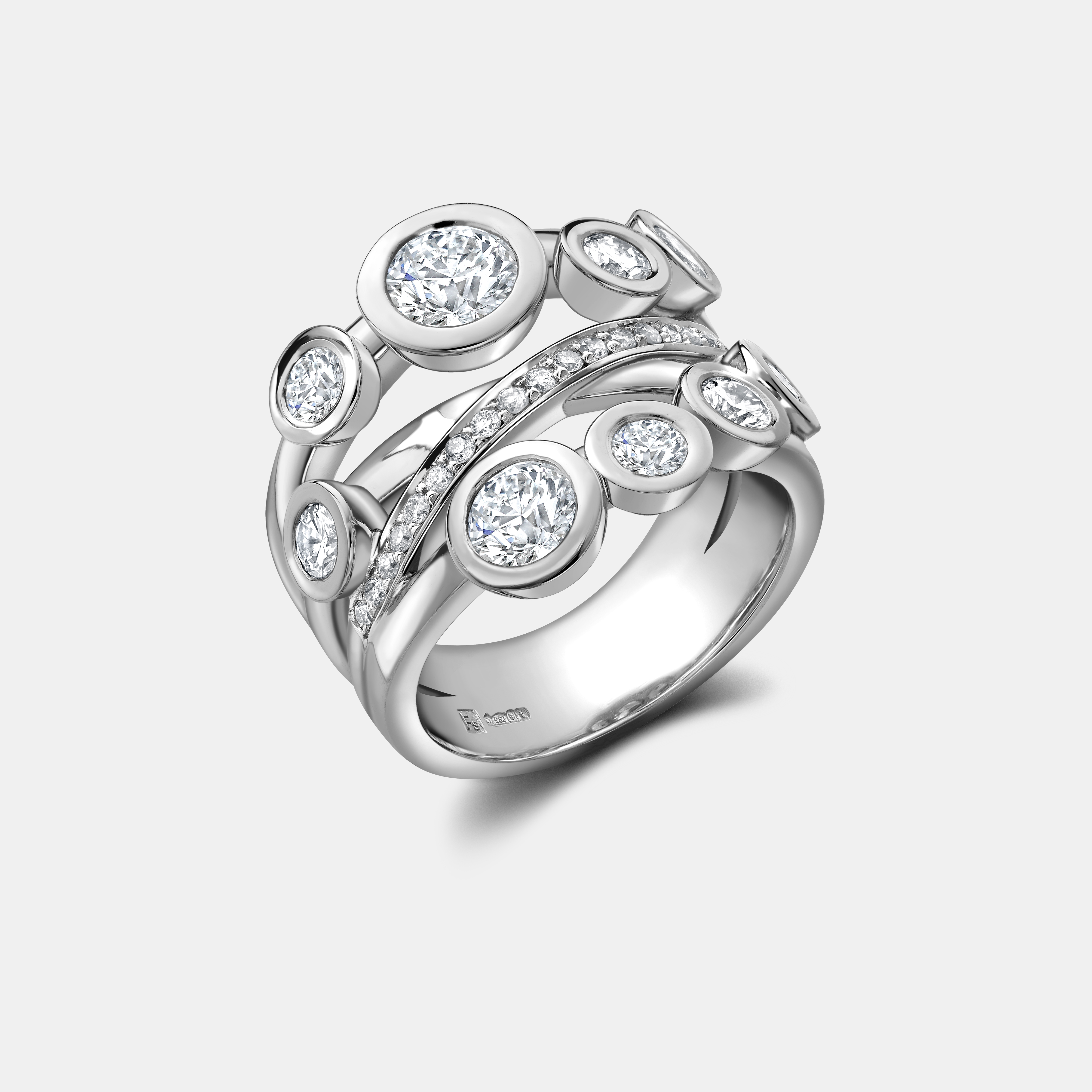 Diamond Cluster Ring with Bezel-Set Diamonds in Platinum